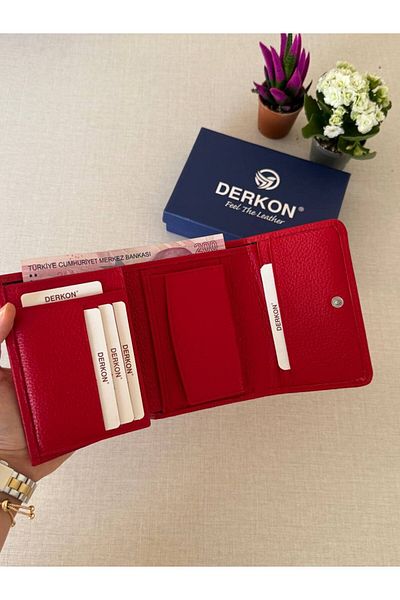DERKON محفظة حمراء صغيرة مع حجرة للعملات المعدنية