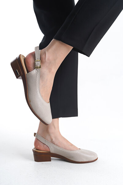 Tamdabu Ayakkabı Pantofi de damă cu toc scurt din piele naturală bej cu vârf ...