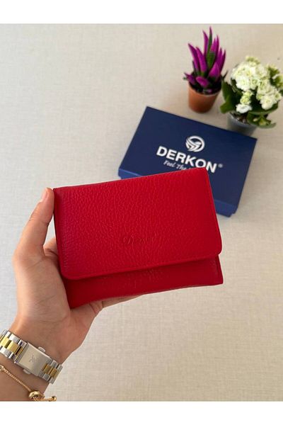 DERKON محفظة حمراء صغيرة مع حجرة للعملات المعدنية