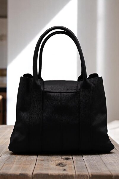 HFKY Geantă neagră de mână și de umăr pentru femei. Geantă pentru cățeluș din piele naturală.ry406