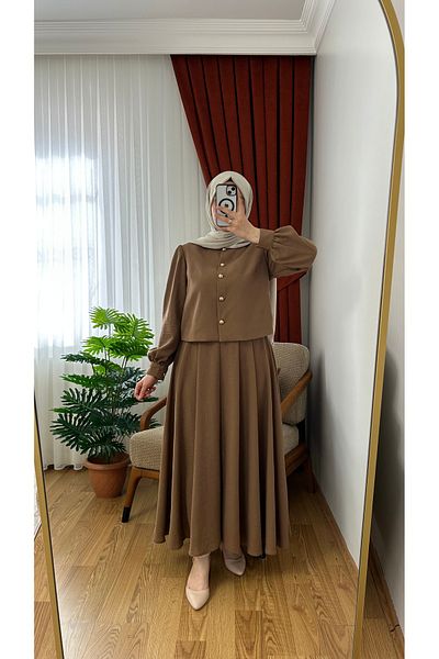 İrva Tesettür Linen Jacket and Skirt Suit