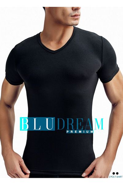 Bludream Men's 2 Pack Economic Black Bamboo V Neck Short Sleeve Undershirt Tank Top