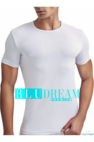 Bludream Men's 2 Pack Economic Pack White Bamboo Crew Neck Short Sleeve Undershirt Tank Top