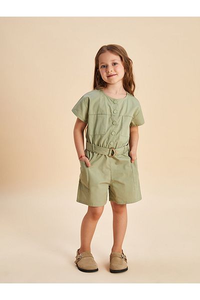 LC Waikiki Lcw Kids Green Crew Neck Basic Girl's Jumpsuit