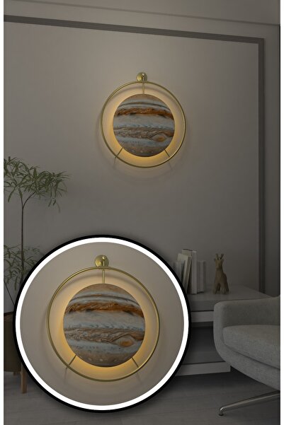 Wallover Design Uzay Temalı Jüpiter Cam Tablo Çelik Metal Çerçeve Kablosuz Pi...