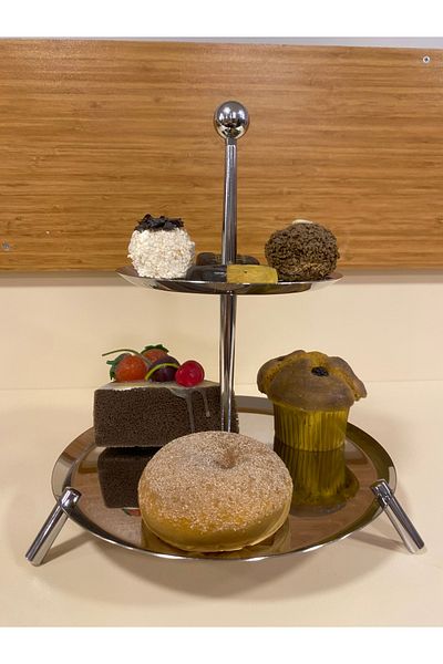 PLUS HOME Presentation Service Plate 2 Tier Cooky Holder with Legs Steel Silver