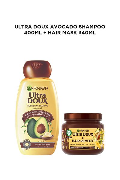 Garnier U.D AVOCADOOIL ANDSHEA BUTTERSHAMPOO400 ML+GARNIER U.D AVOCADO OIL HEABUTTERHAIR MASK340ML