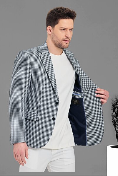 Frappoli Pomfetti Чоловічий темно-синій піджак зі смугастим візерунком, slim fit