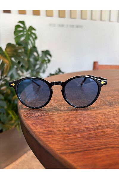 funeyes Della Round Sunglasses Black Frame Blue Glass Unisex Sunglasses 49 22 146 Trend Blue Color