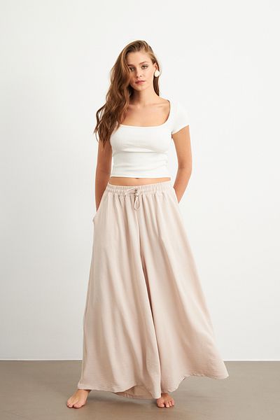 Cool & Sexy Women's Stone Waist Elastic Pocket Palazzo Trousers Si1155
