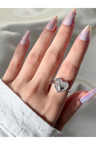 Eylülün Takısı Women's Silver Color Stone Heart Ring
