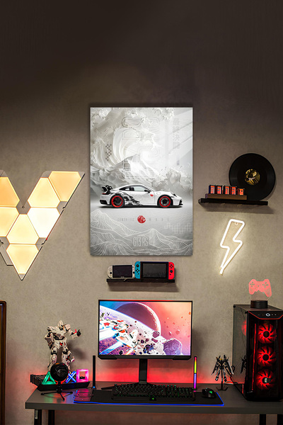 PESHLİSTORE Japon Stil Cyberpunk Araba Posteri - GT3 RS Temalı HD Metal Tablo...