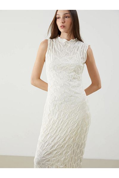 LC Waikiki Vision Stand Collar Self Patterned Dress