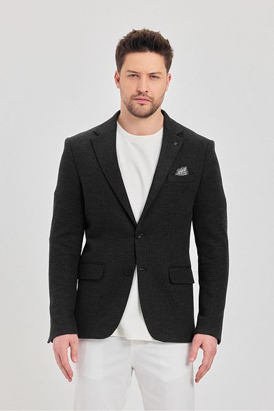 Frappoli Ανδρικό μαύρο βαμβακερό μείγμα Fedeli Stretching ύφασμα Slim Fit Sports Blazer Jacket