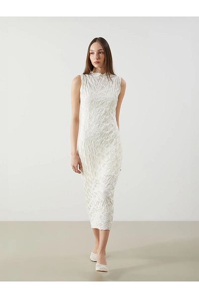 LC Waikiki Vision Stand Collar Self Patterned Dress