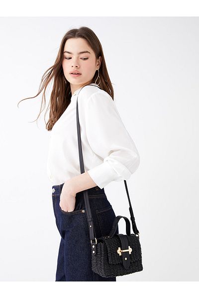 LC Waikiki Crossbody Bag Lcw Accessories Black Straw Women's Crossbody Bag