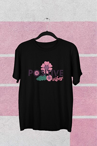 Butik تي شيرت بناتي/نسائي/أمي Negative Vibes Transfer مطبوع برقبة دائرية وأكم...