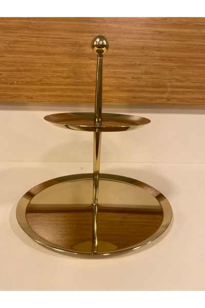 PLUS HOME SUNUM SERVİS TABAK 2 KATLI KURABİYELİK ÇELİK ALTIN AYAKSIZ