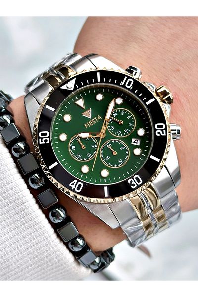 Fiesta Gold Silver Color Function Steel Sk Mechanism Steel Men's Wristwatch + Bracelet