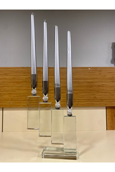 PLUS HOME MUMLUK ŞAMDAN 4'LÜ KRİSTAL TAŞLI PİRİNÇ GÜMÜŞ