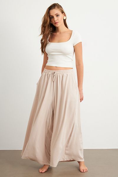 Cool & Sexy Women's Stone Waist Elastic Pocket Palazzo Trousers Si1155