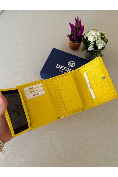 DERKON Genuine Leather Wallet with Mini Coin Compartment