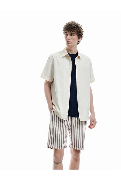 Koton Linen Blended Pocket Detailed Bermuda Striped Waist Lace up Summer Shorts