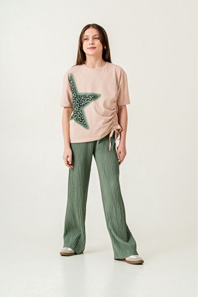 GİYİCEM TEKSTİL Girl's Star Printed Double Woven Suit 7274