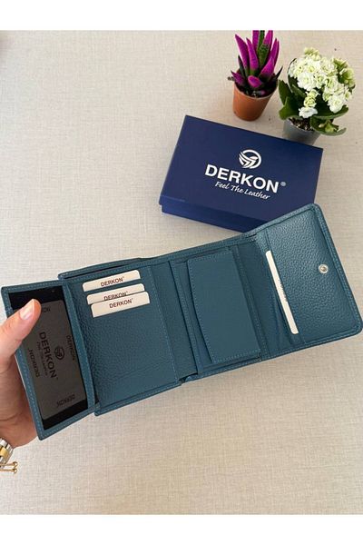 DERKON Genuine Leather Wallet with Mini Coin Compartment