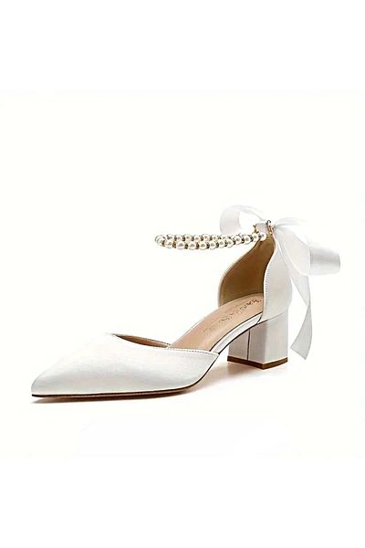Modavien Women's Silver Satin 5 cm Pearl Bridal Shoes