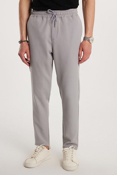 Tudors Men's Elastic Waist Lace up Jogger Gray Pants Relaxed Fit Side Pockets