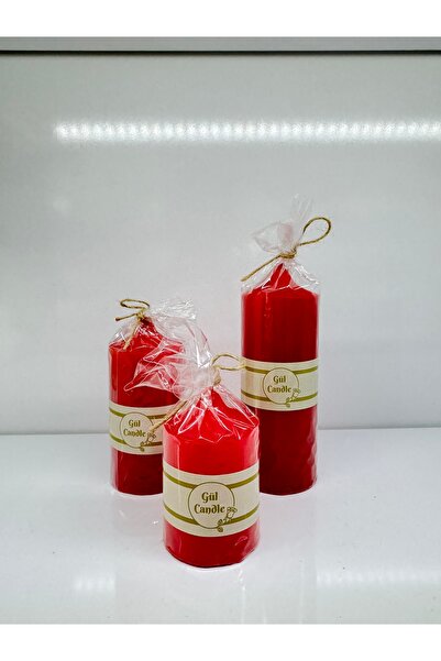 Gül Mum 3 LÜ SET KIRMIZI MUM ÇAP 5 CM BOYLAR 7 / 10 / 15 CM