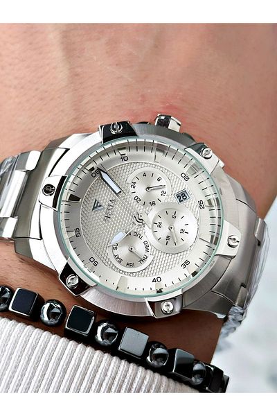Fiesta Silver Color Function Steel Machinery Guaranteed Men's Wrist Watch + Bracelet