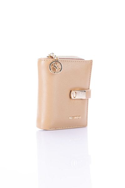 Getcho Artus Women's Sand Beige Small Size Zippered Multi-Eye Card Holder Coin Holder Snap Fastener Mini Wallet Model