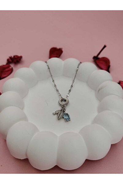 İnnahome قلادة نسائية من الفولاذ مع تفاصيل أوراق الشجر من الحجر الطبيعي، تصمي...