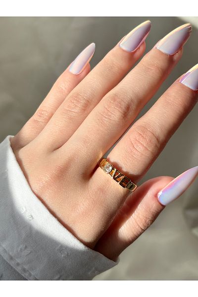 Eylülün Takısı Women's Gold Color Stone Love Ring