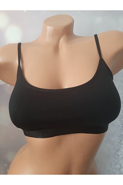 Butik Siyah ip askılı petli %93 pamuk kadın bustiyer