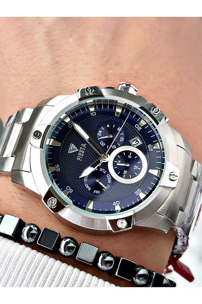 Fiesta Silver Color Function Steel Machinery Guaranteed Men's Wrist Watch + Bracelet