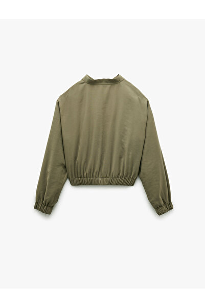 Koton Viscose Fabric Long Sleeve Crew Neck Bomber Jacket with Pockets