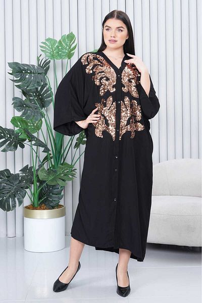 My Blog Black Sequin Buttoned Plus Size Dress - 289