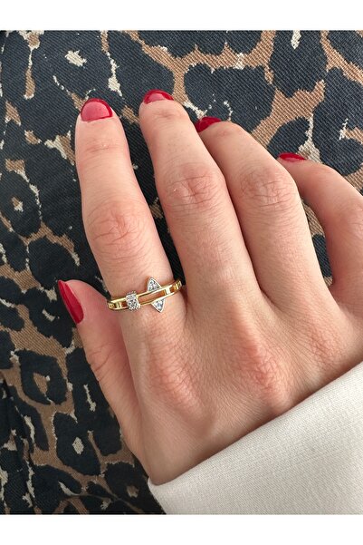 ringbox Çift Renkli Üçgen Detaylı Yüzük