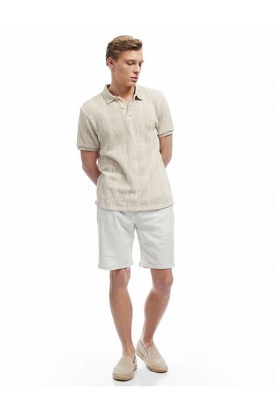 Koton Linen Blended Pocket Detailed Bermuda Striped Waist Lace up Summer Shorts