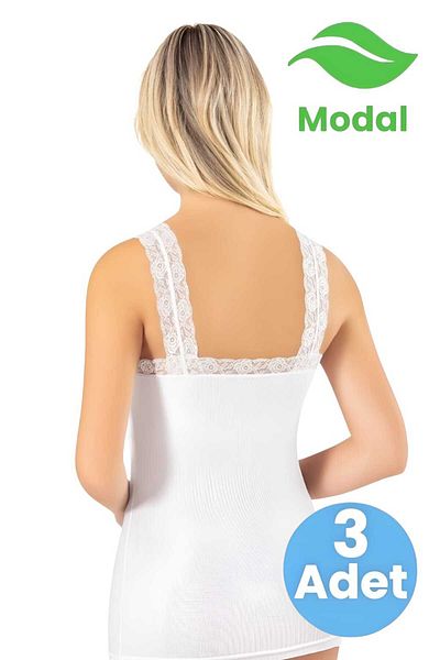 Uniquetrenders Women's 3-Piece Thick Lace Strap Detailed Padded Modal Camisole Undershirt