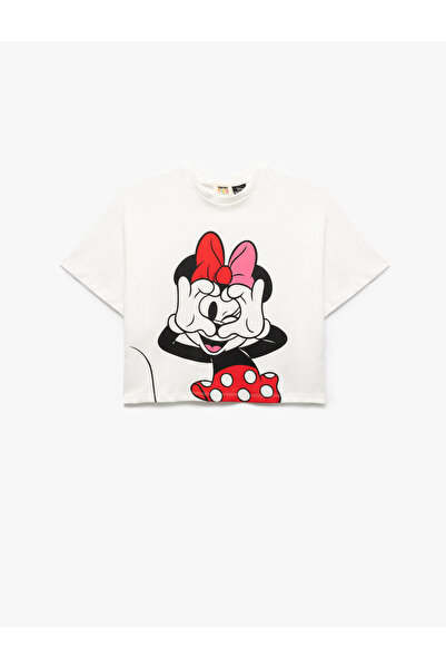 Koton Lisanslı Minnie Mouse Baskılı Kısa Kollu Pamuklu Crop Tişört
