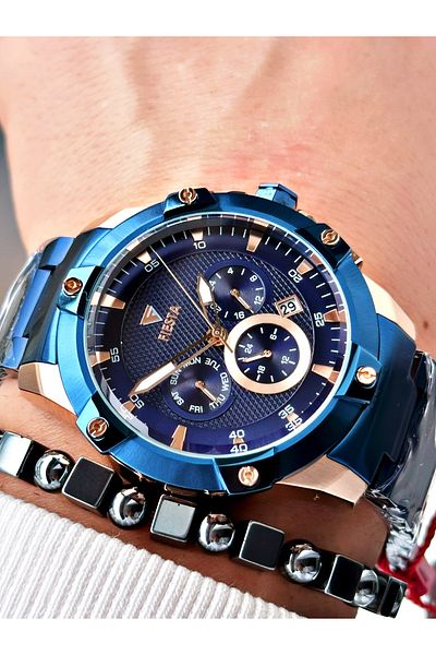 Fiesta Navy Blue Color Function Steel Machinery Guaranteed Men's Wristwatch + Bracelet