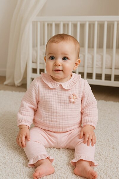 Caramell Kız Bebek Pembe Müslin Ikili Takım Şık Ve Rahat Bebek Giyim Seti
