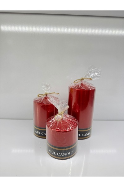 Gül Mum 3 LÜ KIRMIZI SEDEFLİ MUM ÇAP 7 BOYLAR 7 / 10 / 15 CM