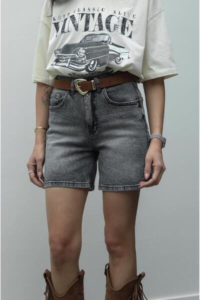 Havoş Gray Washed Fit Denim Shorts