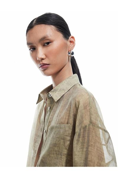 Koton X Sima Tarkan - Classic Collar Single Pocket Detailed Long Sleeve Transparent Shirt