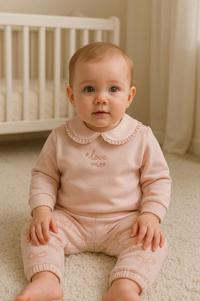 Caramell Baby Girl Light Mink Color Double Set Warm and Comfortable Baby Fleece Set
